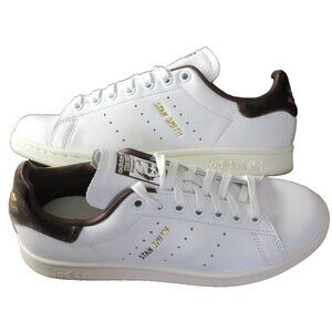 Adidas Women's Stan Smith Leather Court Sneakers White Gold Brown Sizes NIB